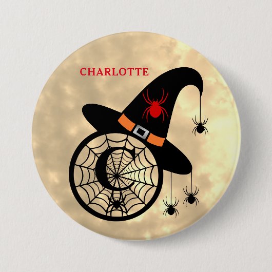 Monogram C Halloween Sky Witch Spiders Naam Button (Voorkant)