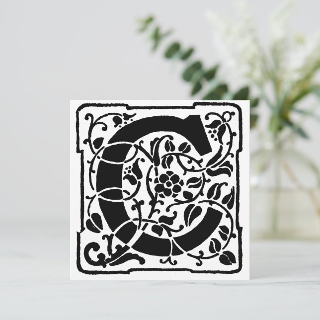 Monogram C Initiaal Black en White Floral Pattern (Staand voorkant)