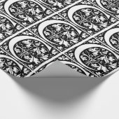 Monogram C Initiaal Black en White Floral Pattern Cadeaupapier (Hoek)