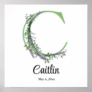 Monogram C Lavendel Eucalyptus kinderkamer poster