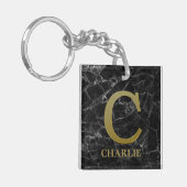 Monogram C op zwarte marmer Sleutelhanger (Voorkant Links)