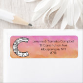 Monogram C Tangle Letter Oranje Roze Waterverf Etiket (Insitu)