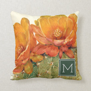 Monogram Cactus Oranje bloesems Kussen