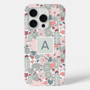Monogram Cactus Roze Munt Succulents Planten in wo iPhone 15 Pro Case