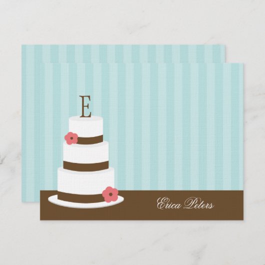 Monogram Cake Bedankt kaarten - Blauw Notitiekaartje (Voorkant / Achterkant)