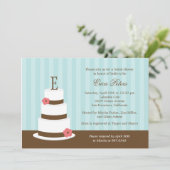 Monogram Cake Bridal Shower Uitnodiging - Blauw (Staand voorkant)