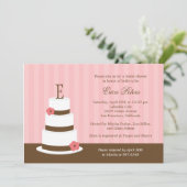 Monogram Cake Bridal Shower Uitnodiging - Roze (Staand voorkant)