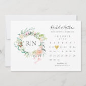 Monogram Calendar Gold Heart Floral Wedding Save The Date (Voorkant)