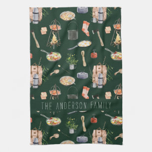 Monogram Camping   Waterverf illustraties Theedoek