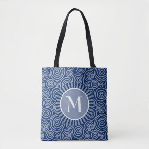 Monogram Canvas tas Navy Blue White Spirals