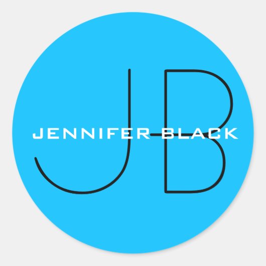 Monogram Capri Blue Minimalist Modern Name Ronde Sticker (Voorkant)