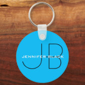 Monogram Capri Blue Minimalist Modern Name Sleutelhanger (Voorkant)