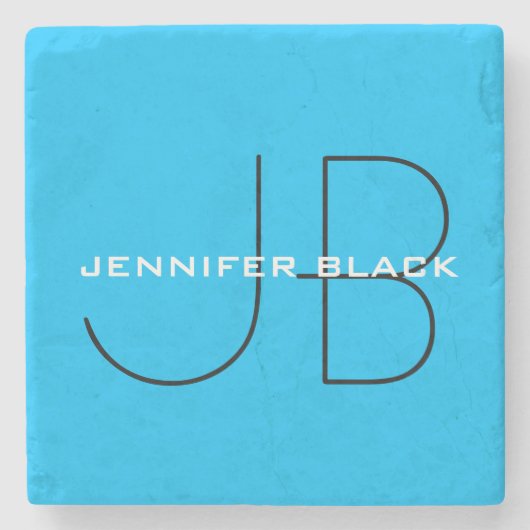 Monogram Capri Blue Minimalist Modern Name Stenen Onderzetter (Voorkant)