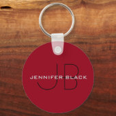 Monogram Carmine Rood Minimalistische Moderne Naam Sleutelhanger (Voorkant)