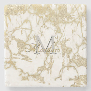 Monogram Carrera Marble Metallic Gold Glitter Pare Stenen Onderzetter