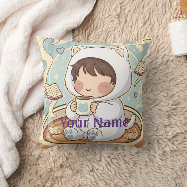 Monogram Cat Pillow Cozy Reading Nook Decor Kussen (Deken)