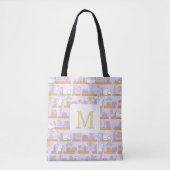 Monogram Cats Library Book Tote Bag Girly Purple (Devant)