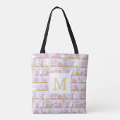Monogram Cats Library Book Tote Bag Girly Purple (Dos)