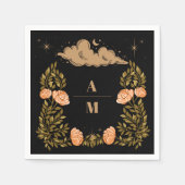 Monogram Celestial Midnight Black Stars Bruiloft Servet (Voorkant)