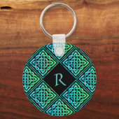 Monogram Celtic Knot Blue Green Round Sleutelhange Sleutelhanger (Voorkant)