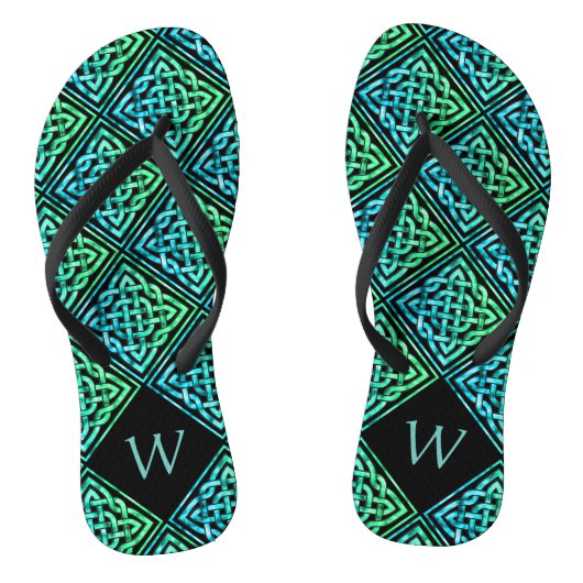 Monogram Celtic Knot Blue Green Teenslippers (Voetbed)