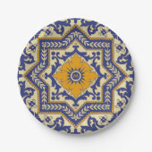 Monogram Ceramic Azulejo Style Blue Paper Bord (Voorkant)