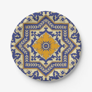 Monogram Ceramic Azulejo Style Blue Paper Bord
