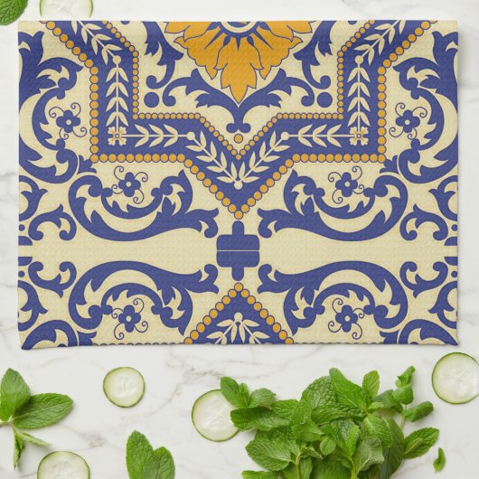 Monogram Ceramic Azulejo Style Blue Towel Theedoek (Gevouwen)
