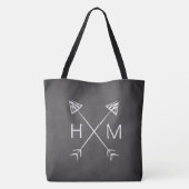 Monogram Chalkboard Arrows Initiaal Boho Bohemian Draagtas (Achterkant)