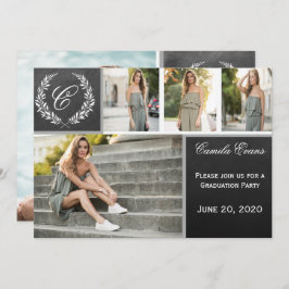 Monogram Chalkboard Graduation Party Kaart