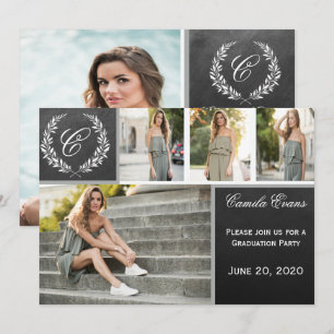 Monogram Chalkboard Graduation Party Kaart