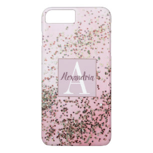 Monogram Champagne Pink Confetti iPhone 8 Plus / 7 Plus Hoesje