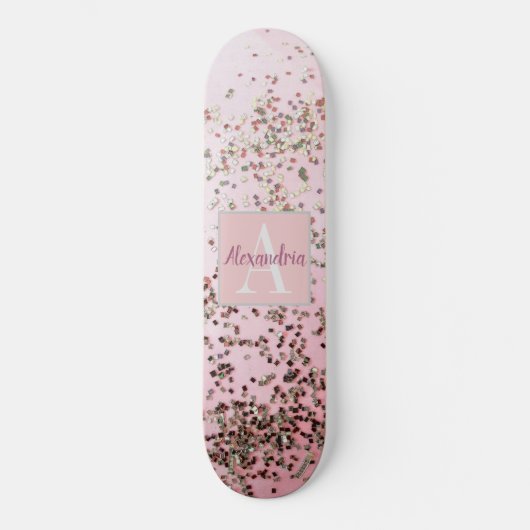 Monogram Champagne Pink Confetti Skateboard (Voorkant)