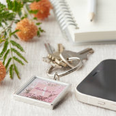 Monogram Champagne Pink Confetti Sleutelhanger (Zijkant)