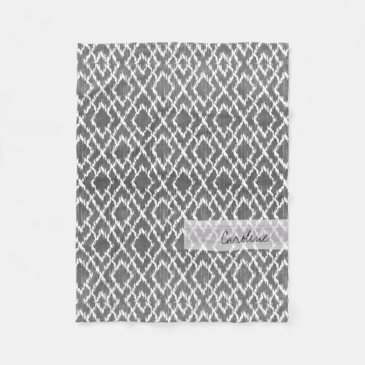 Monogram Charcoal Gray Tribal Ikat Diamond Pattern Fleece Deken (Voorkant)