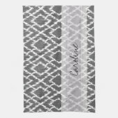 Monogram Charcoal Gray Tribal Ikat Diamond Pattern Theedoek (Verticaal)
