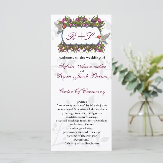 MONOGRAM charmeurs d'oiseaux Programme de mariage (Debout devant)