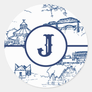 Monogram Chattanooga Toile Blauw Ronde Sticker