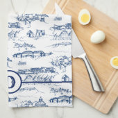 Monogram Chattanooga Toile Blue Theedoek (Quarter Fold)