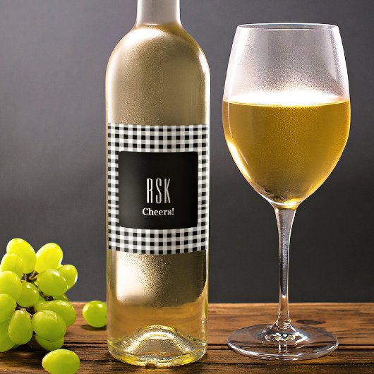 Monogram Cheers! Black & White Buffalo Check (6) Wijn Etiket