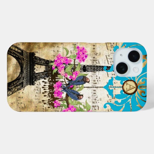 Monogram Cherry Blossom Bird Chandelier iPhone Case-Mate iPhone Case (Achterkant (horizontaal))