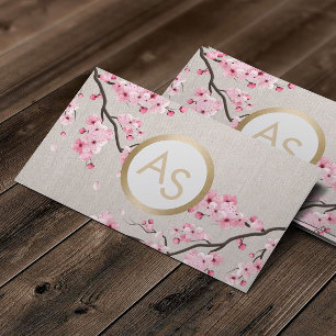 Monogram Cherry Blossom Hair Makeup Salon Visitekaartje