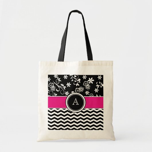 Monogram Chevron en Floral Pattern Canvas tas (Voorkant)