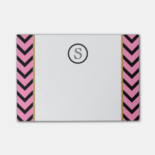 Monogram chevron gepersonaliseerd roze zwart goud post-it® notes