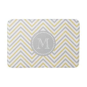 Monogram Chevron Gray and Gold Modern Bath Mat