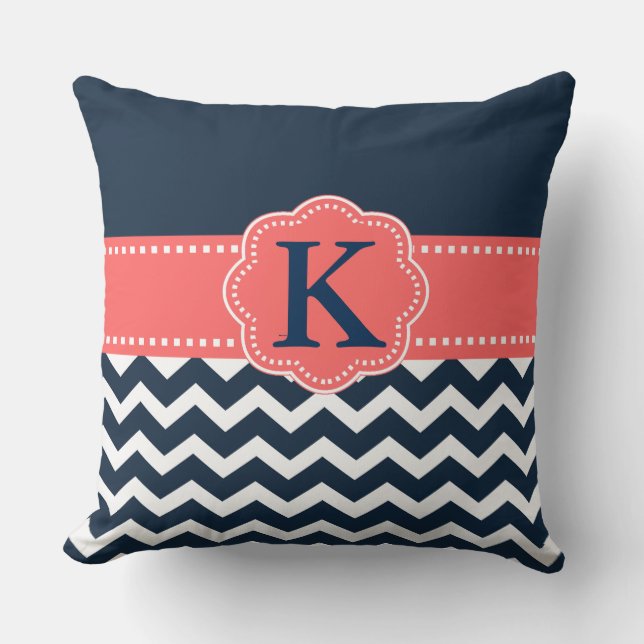 "Monogram Chevron in Navy/Coral" SIERKUSSEN (Voorkant)