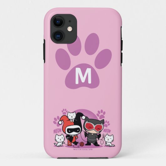 Monogram Chibi Harley Quinn en Catoman met katten Case-Mate iPhone Case (Achterkant)