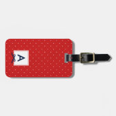 Monogram Chic Blue Ribbon Red Polka Dot. Bagagelabel (Voorkant horizontaal)