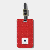Monogram Chic Blue Ribbon Red Polka Dot. Bagagelabel (Voorkant verticaal)