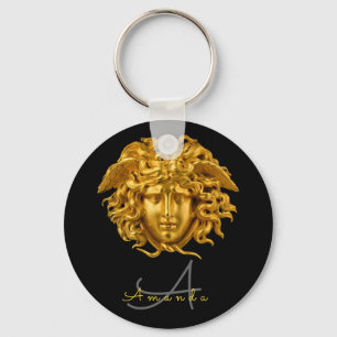 Monogram Chic Frans Goud Medusa Masker Zwart Sleutelhanger